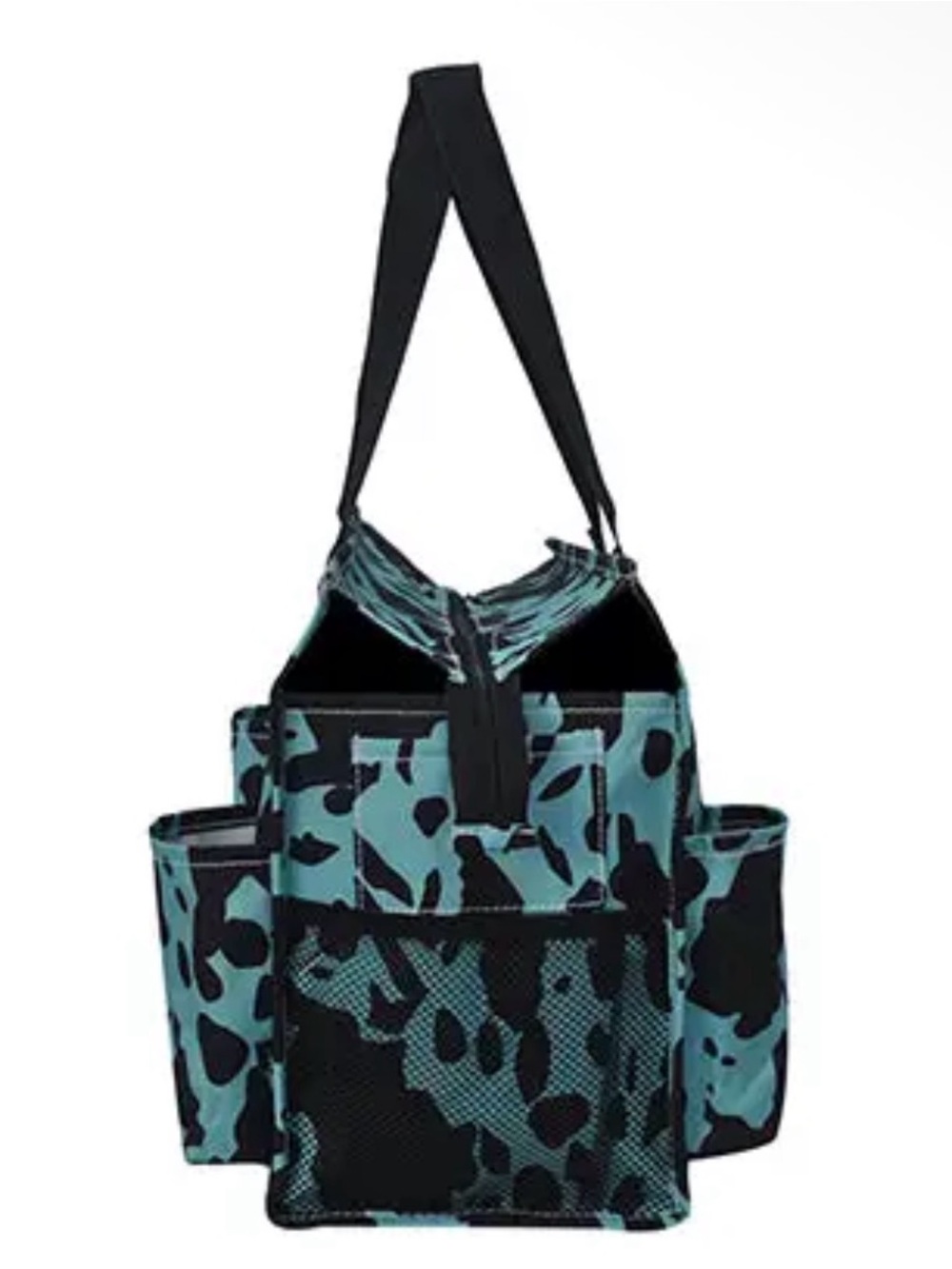 Turquoise Black Cowprint Cosmetic Bag Set - Matching Travel Organizer - Picture 3 of 10